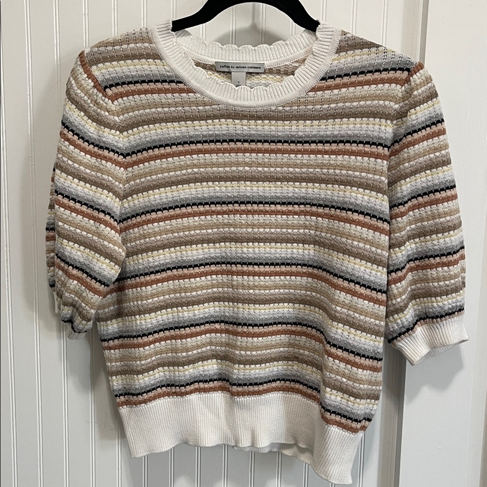 Autumn cashmere Multi Stripe Texture Puff Sleeve Crew size small